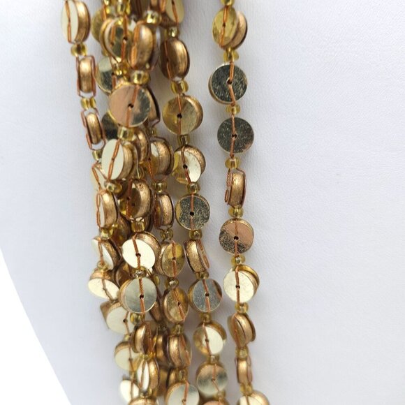 Gold Tone Multi-Strand Sequin Necklace With Adjustable Chain 21 Inches - Picture 2 of 5